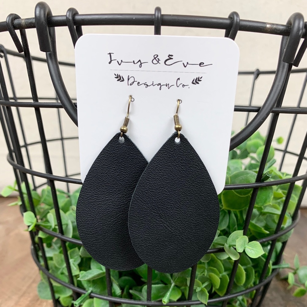 Genuine Leather Matte Black Earrings